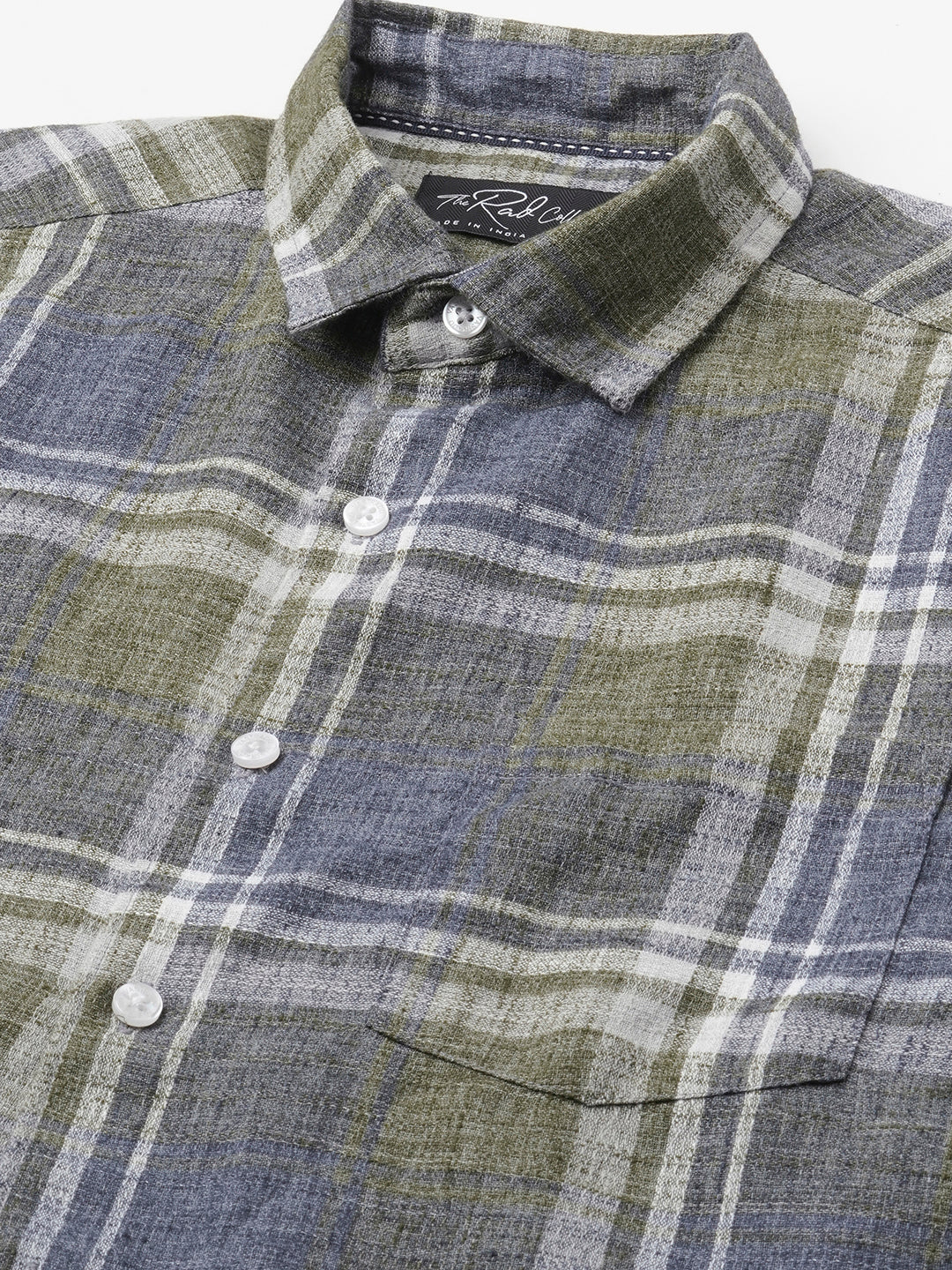 Twilight Green & Blue Plaid Checks Linen Blend Shirt - Image 3