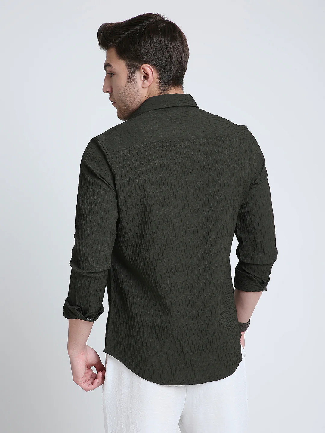 Twilight Olive Self-Design Embossed Shirt - Image 6