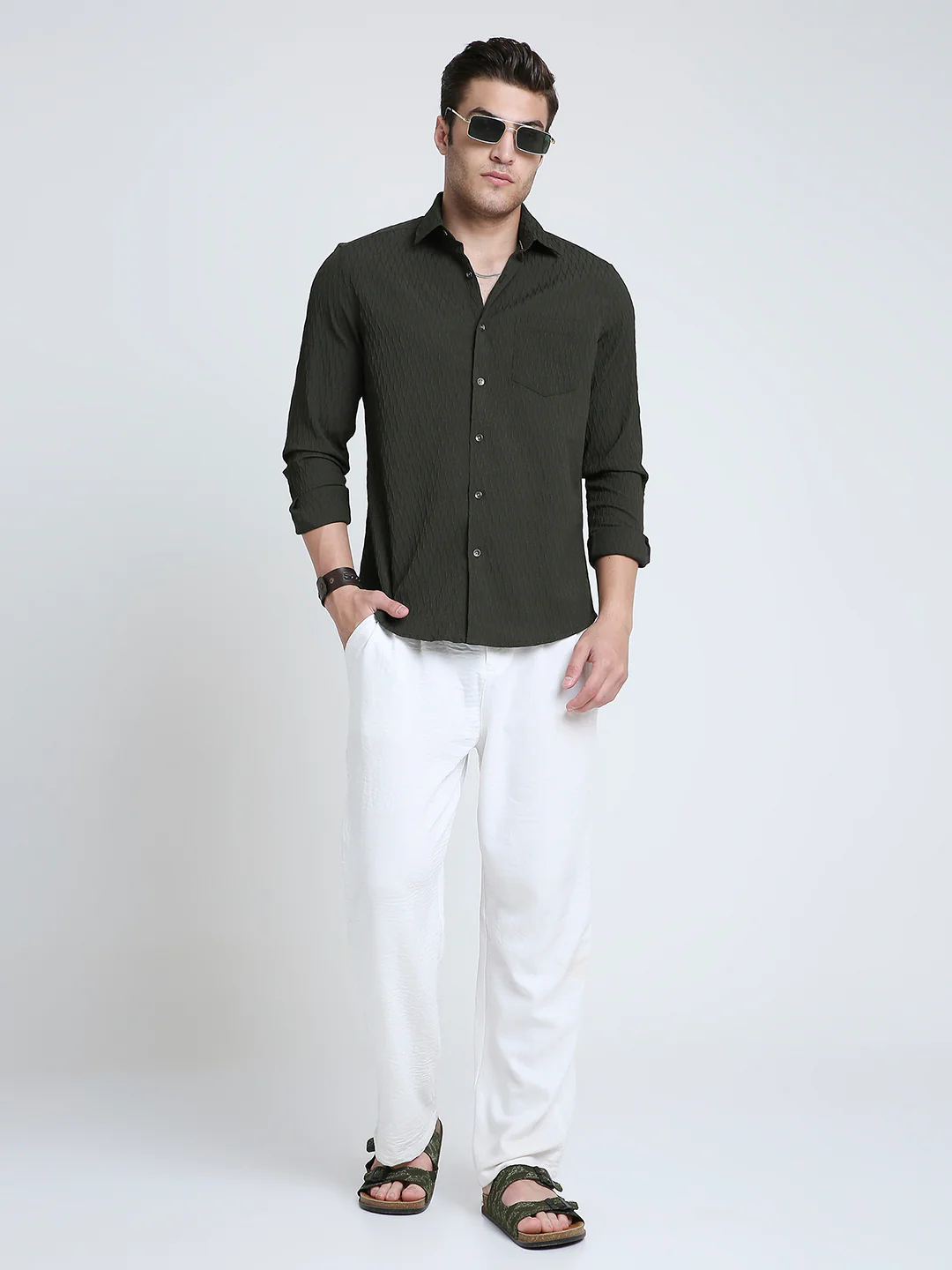 Twilight Olive Self-Design Embossed Shirt - Image 7