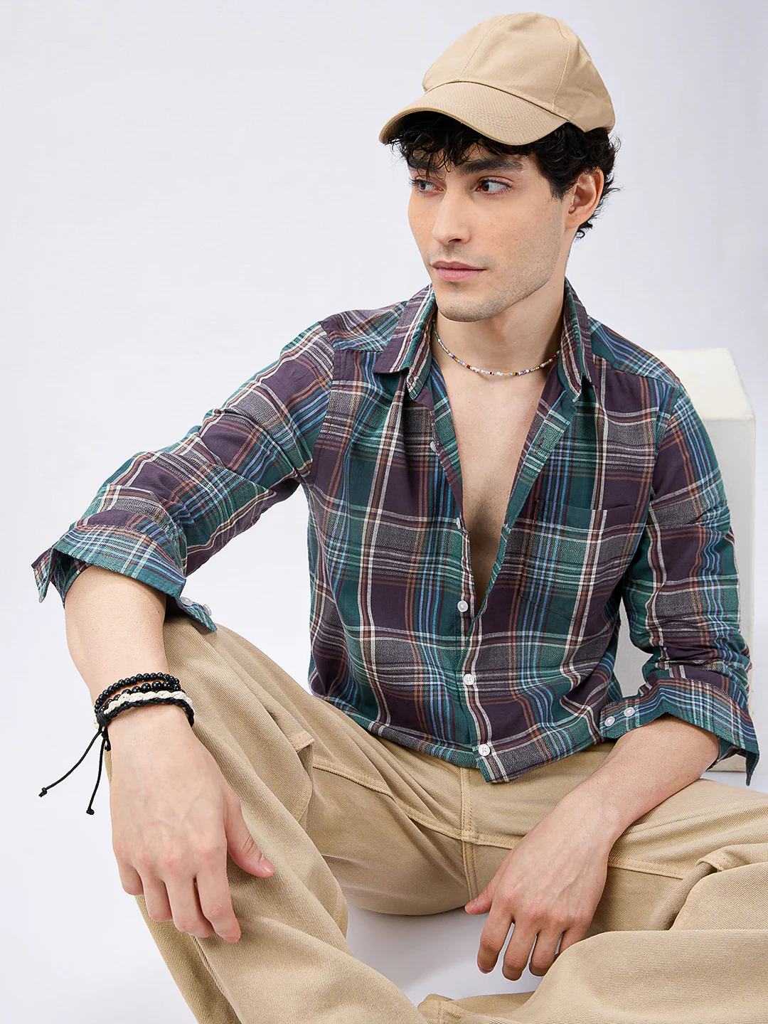 Twilight Teal Multitone Tartan Checked Jacquard Shirt - Image 2