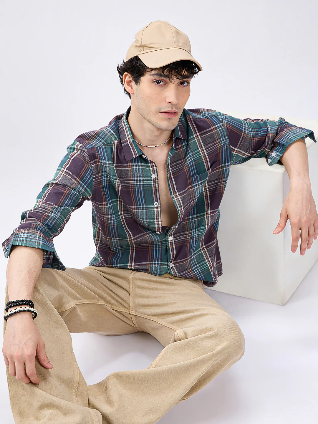 Twilight Teal Multitone Tartan Checked Jacquard Shirt - Image 4
