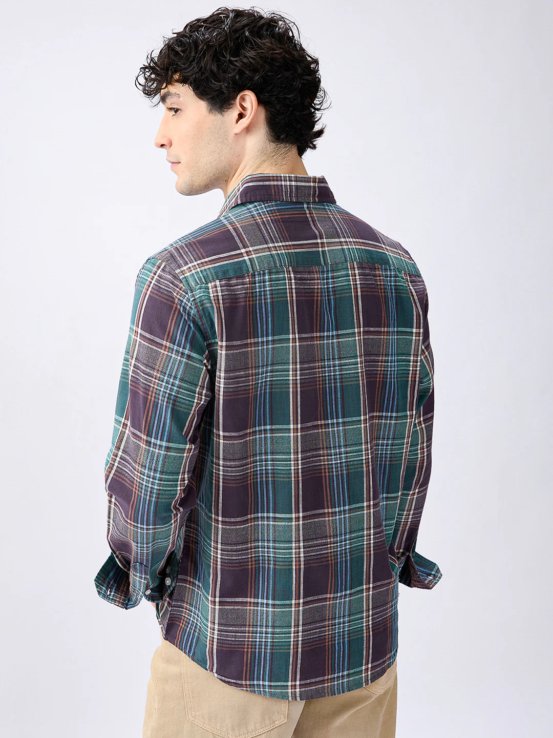 Twilight Teal Multitone Tartan Checked Jacquard Shirt - Image 7