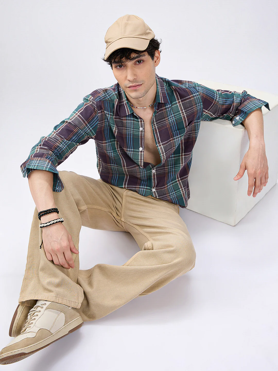 Twilight Teal Multitone Tartan Checked Jacquard Shirt - Image 8
