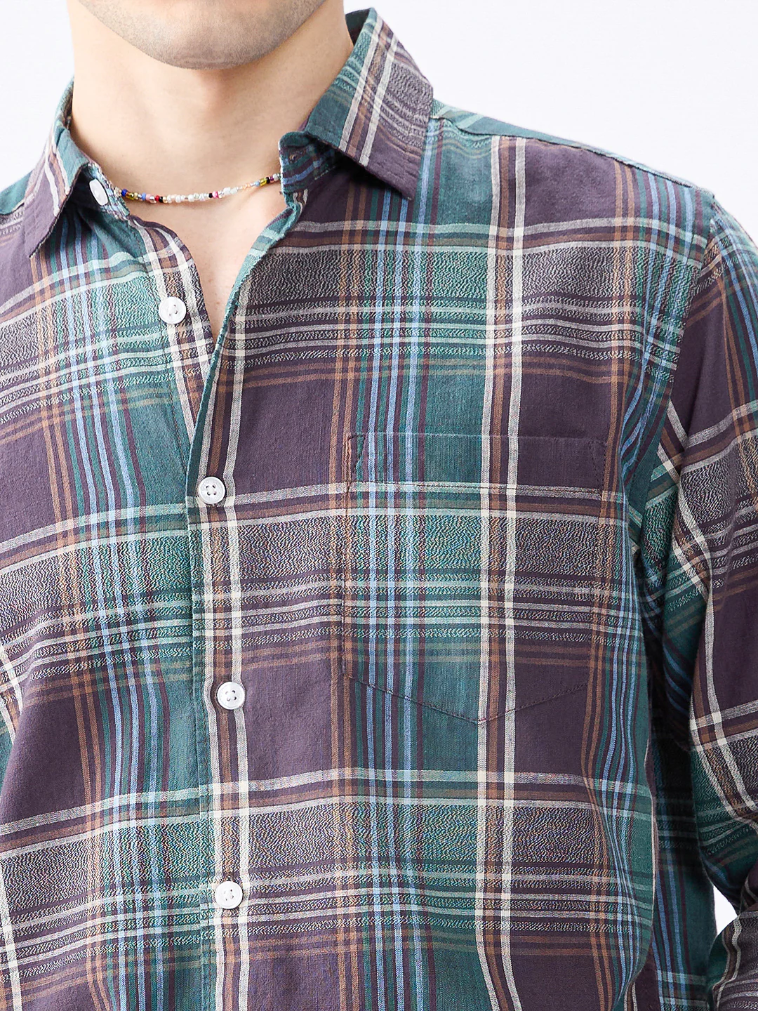 Twilight Teal Multitone Tartan Checked Jacquard Shirt - Image 9