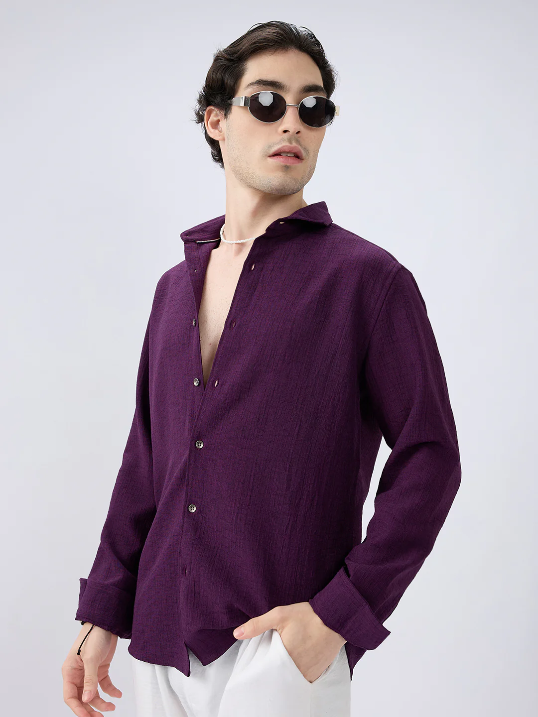 Tyrian Purple Fine Textured Shirt - Image 5