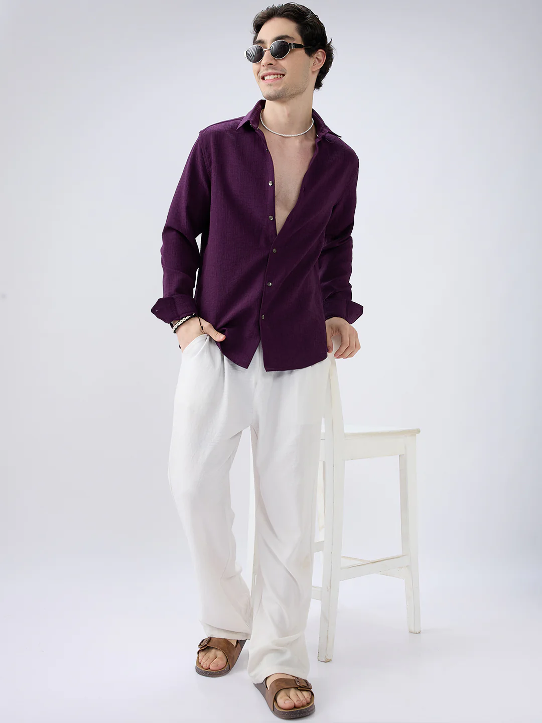 Tyrian Purple Fine Textured Shirt - Image 7