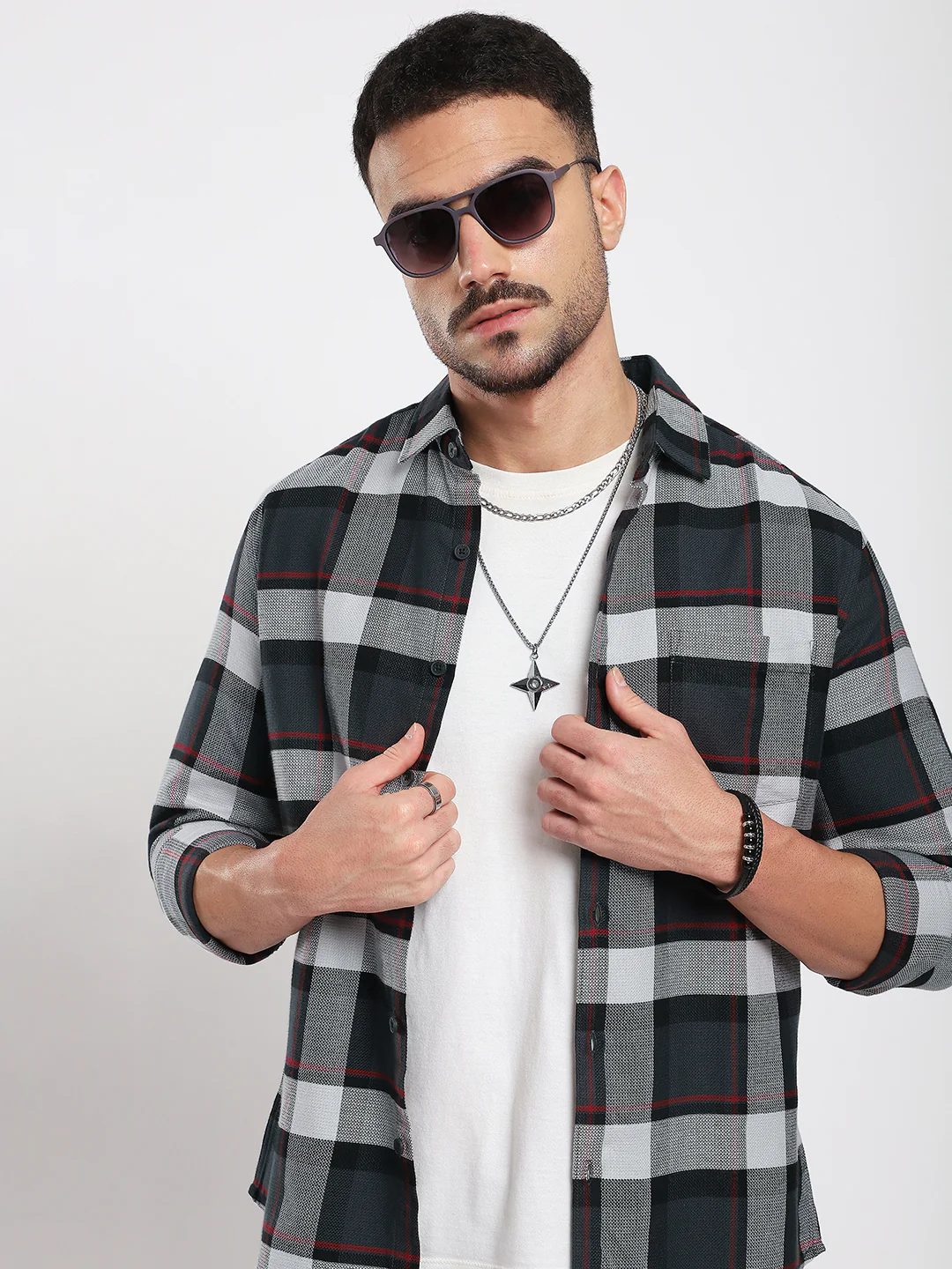 Premium Cotton Urban Grey & Black Plaid Checks Shirt - Image 2