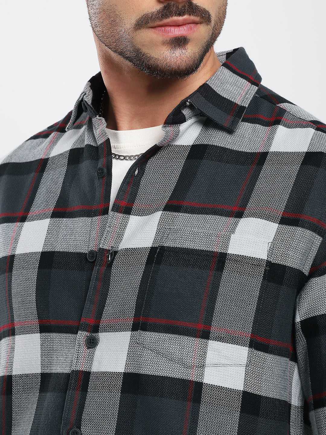 Premium Cotton Urban Grey & Black Plaid Checks Shirt - Image 3