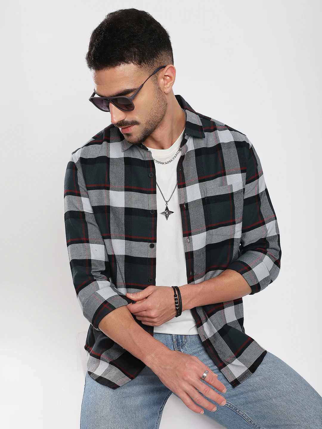 Premium Cotton Urban Grey & Black Plaid Checks Shirt - Image 4