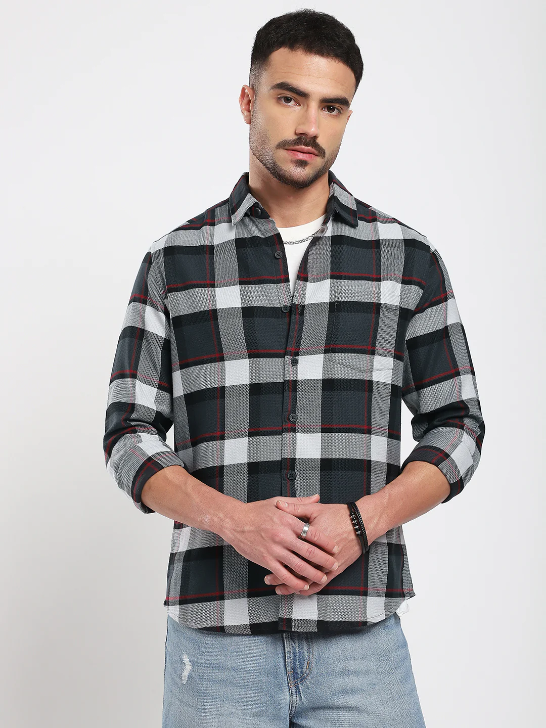 Premium Cotton Urban Grey & Black Plaid Checks Shirt - Image 5