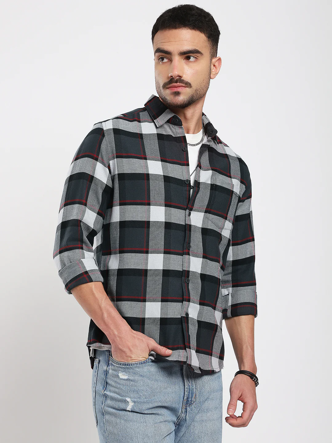 Premium Cotton Urban Grey & Black Plaid Checks Shirt - Image 6