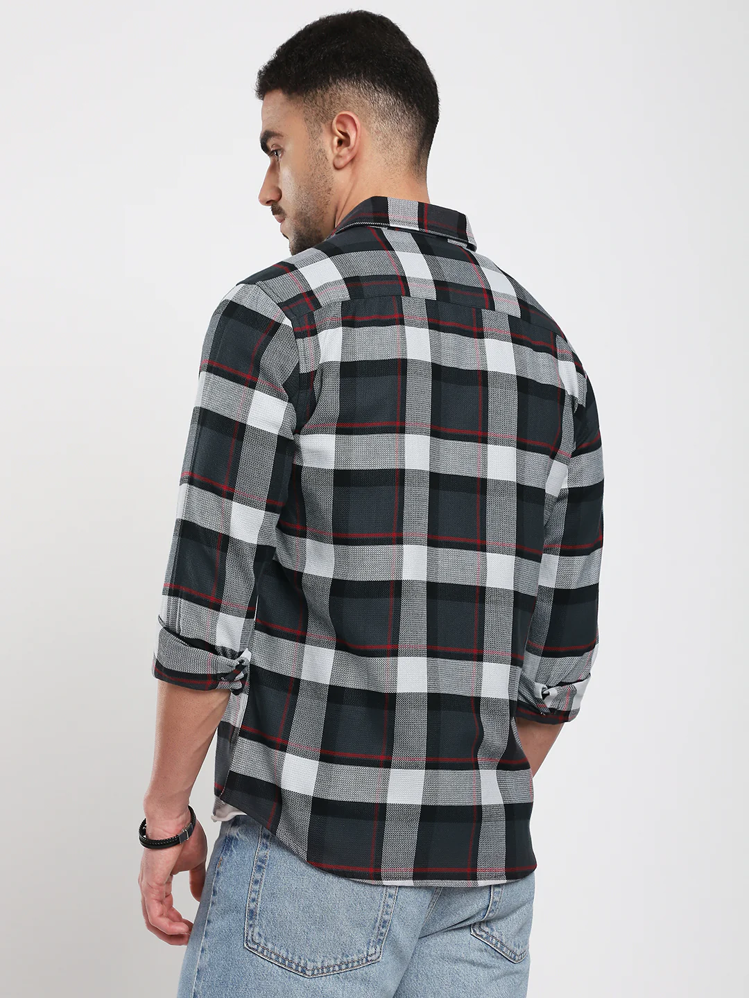 Premium Cotton Urban Grey & Black Plaid Checks Shirt - Image 7