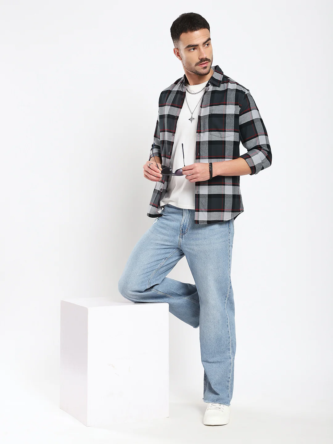 Premium Cotton Urban Grey & Black Plaid Checks Shirt - Image 8