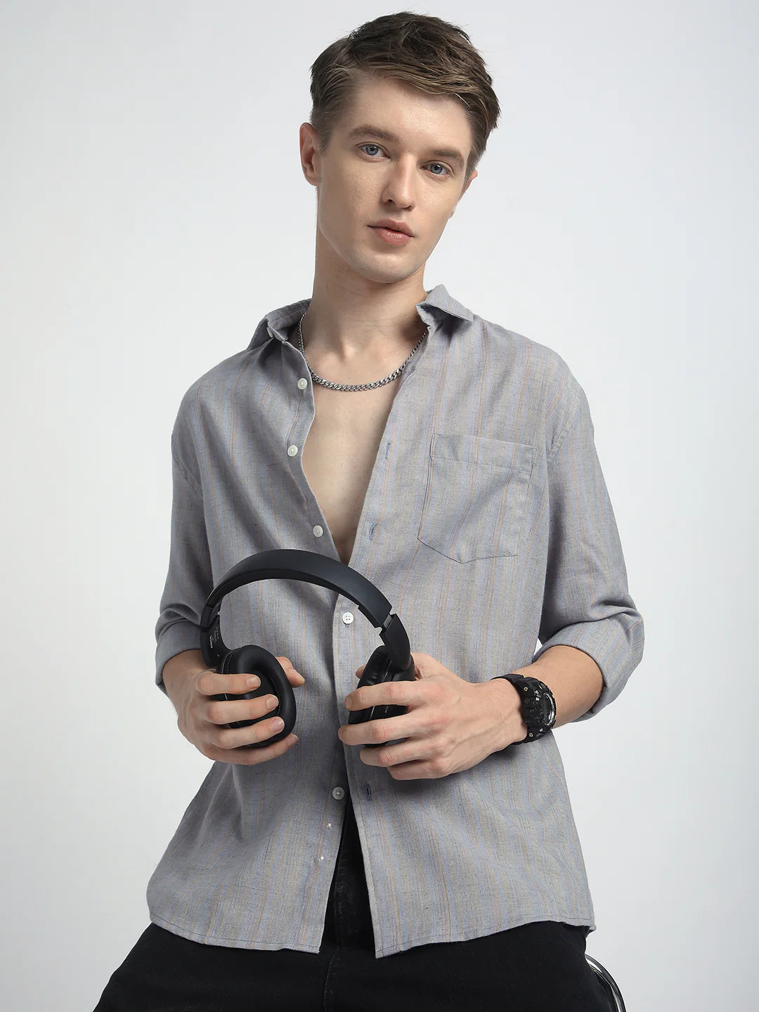 Urban Static Linen Grey Multistripe Shirt - Image 2
