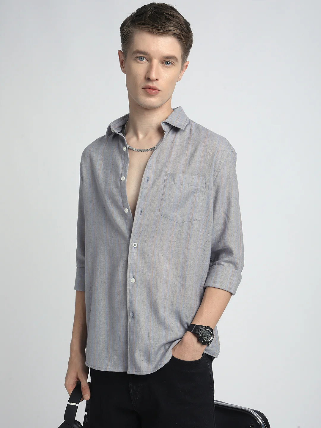 Urban Static Linen Grey Multistripe Shirt - Image 4