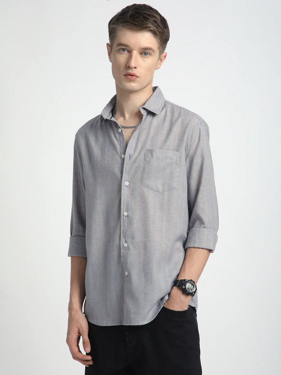Urban Static Linen Grey Multistripe Shirt - Image 5