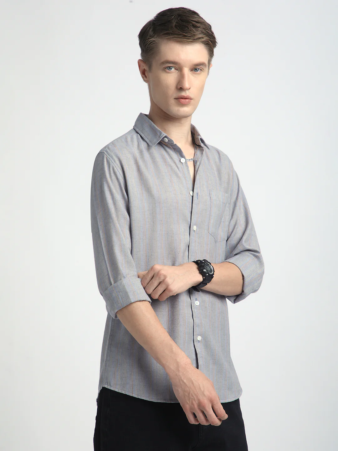 Urban Static Linen Grey Multistripe Shirt - Image 6