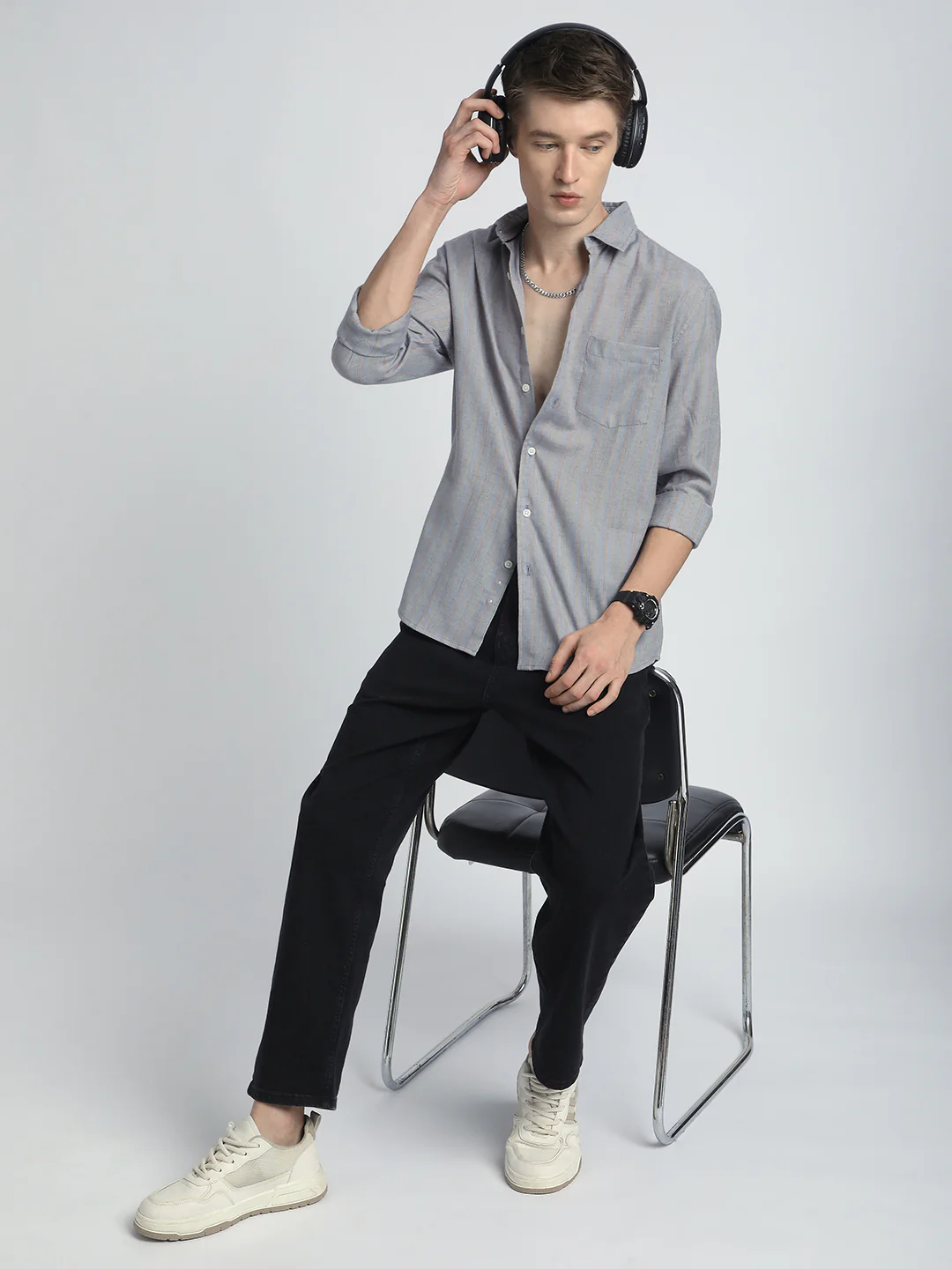 Urban Static Linen Grey Multistripe Shirt - Image 8