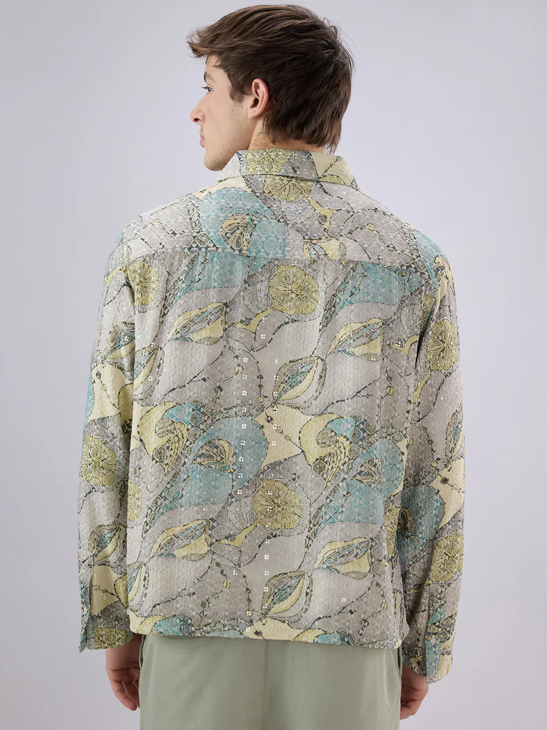 Utsav Spark Grey Sequin Embroidered Cuffless Oversized Shirt - Image 7