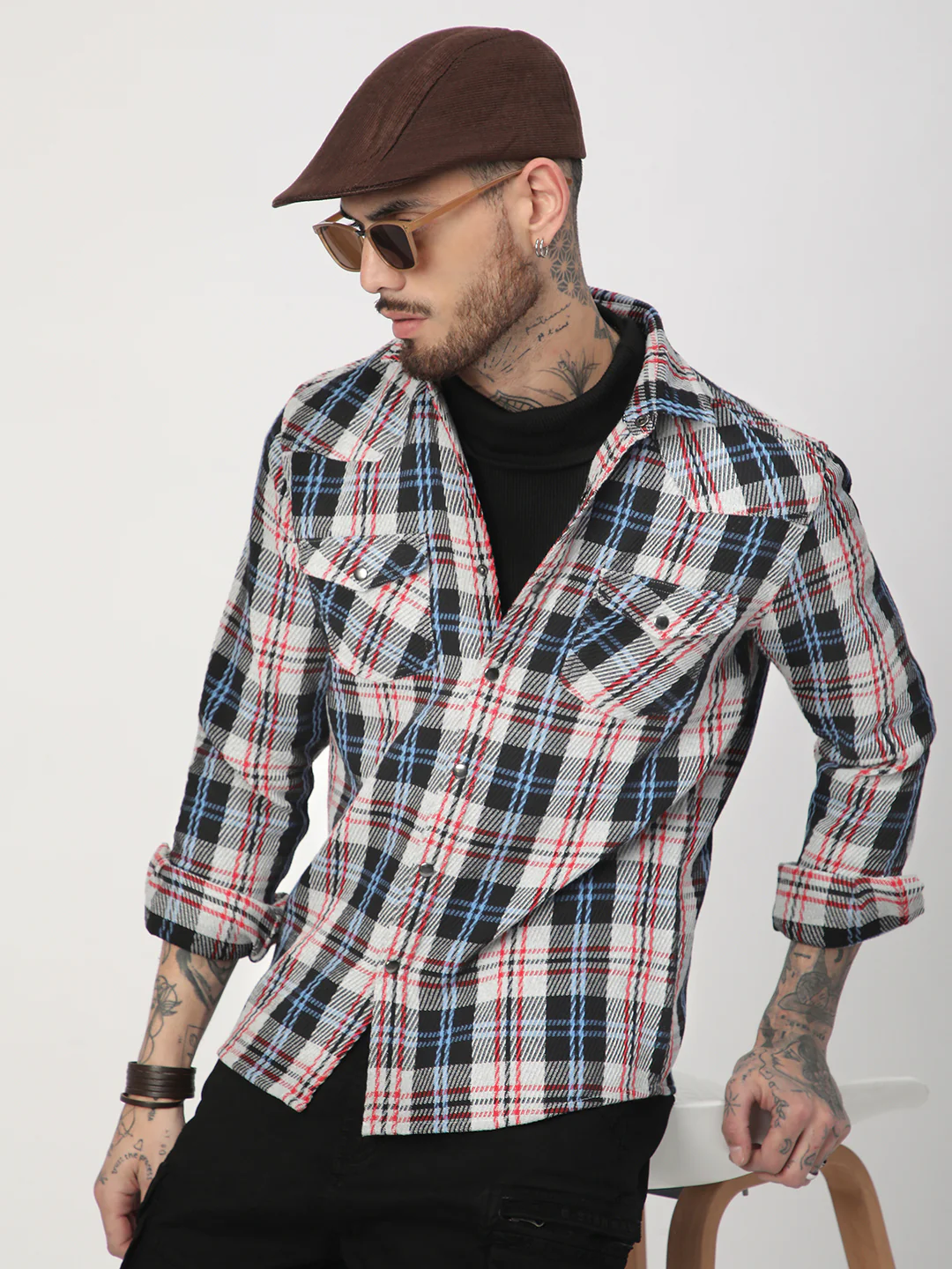 Vibrant Multicolor Heavy Twill Jacquard Double Pocket Shirt - Image 4
