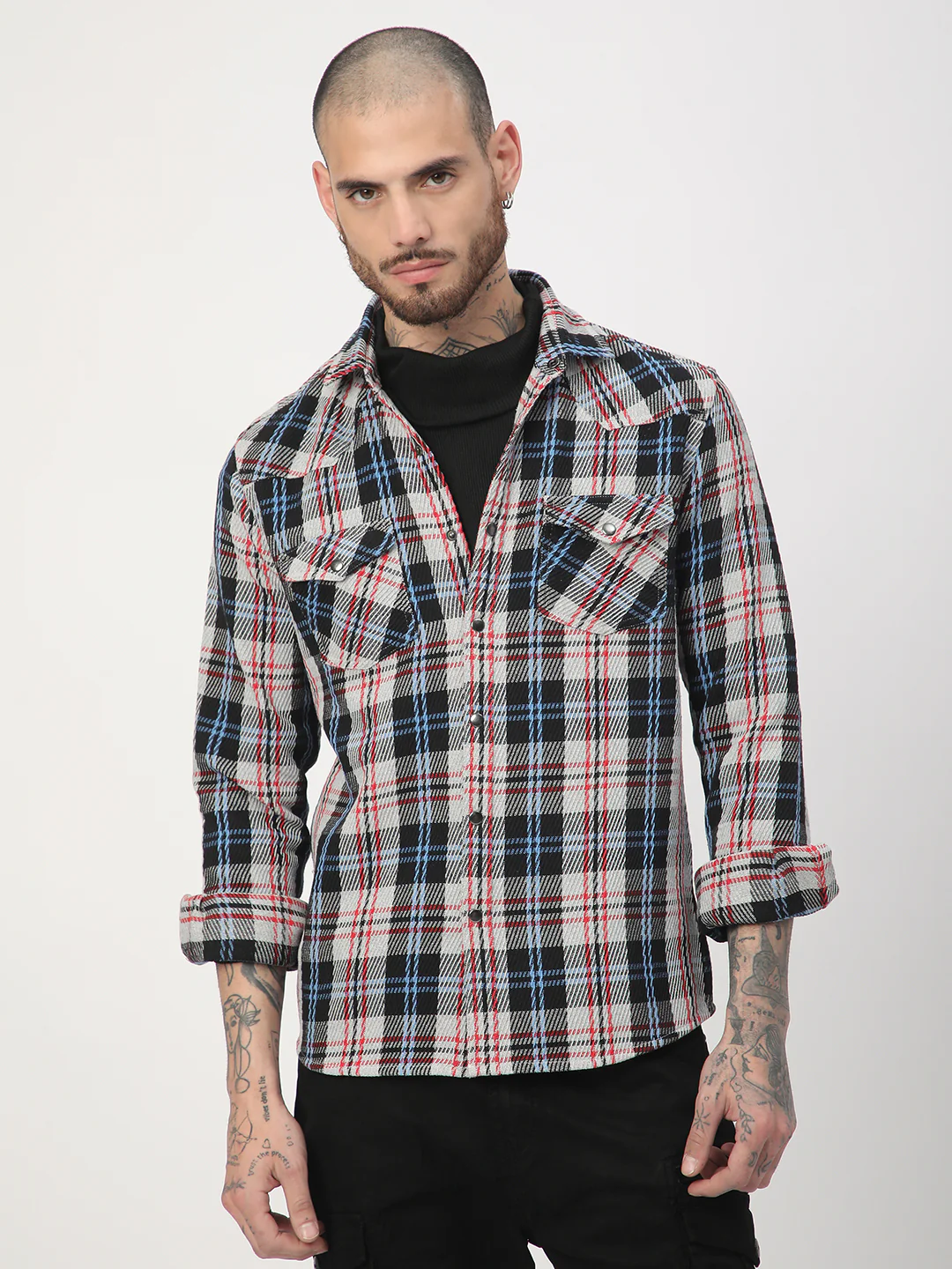 Vibrant Multicolor Heavy Twill Jacquard Double Pocket Shirt - Image 5