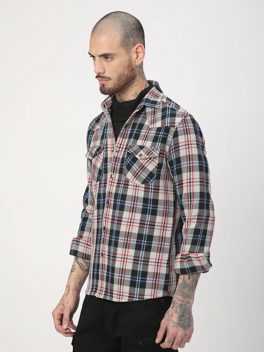 Vibrant Multicolor Heavy Twill Jacquard Double Pocket Shirt - Image 6