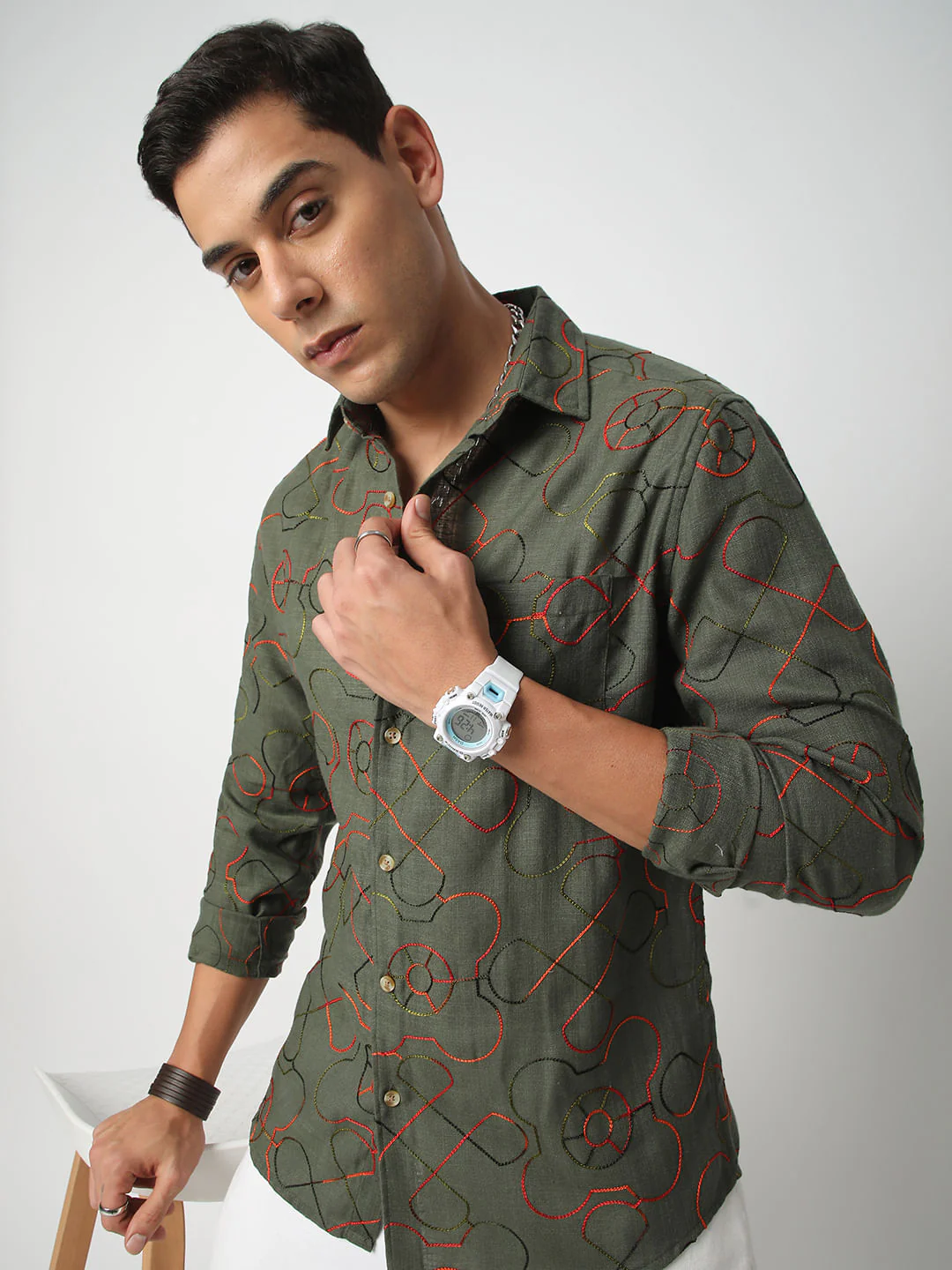 Vibrant Pine Green Embroidered Shirt - Image 2