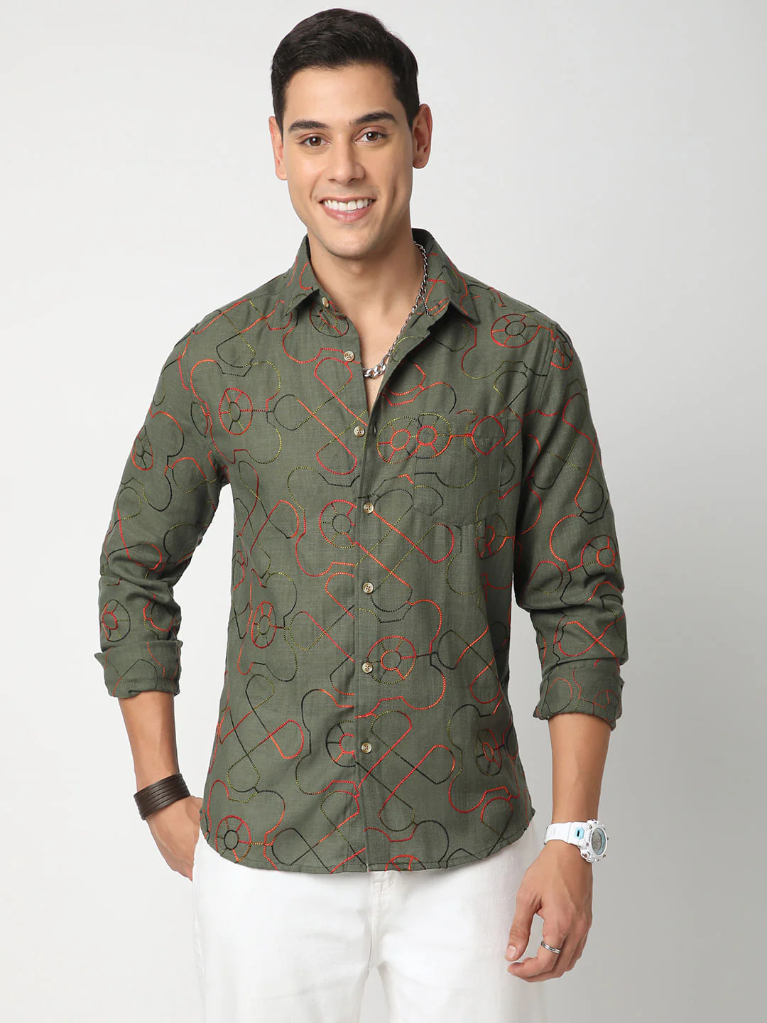 Vibrant Pine Green Embroidered Shirt - Image 4