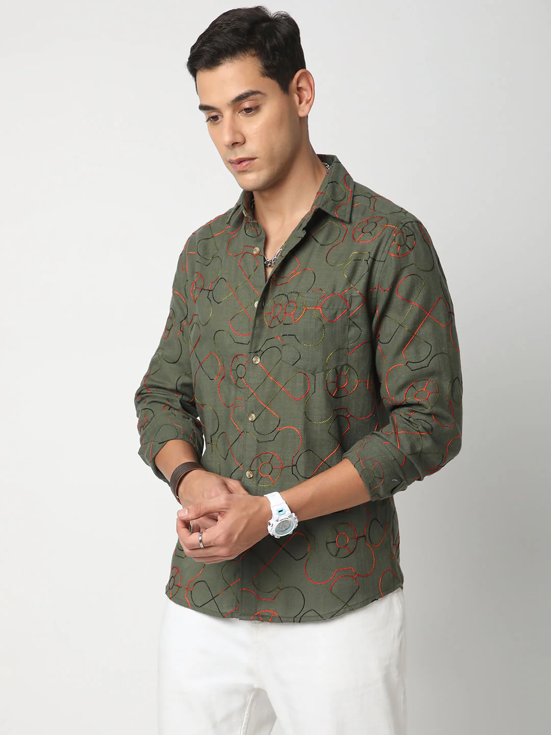 Vibrant Pine Green Embroidered Shirt - Image 5