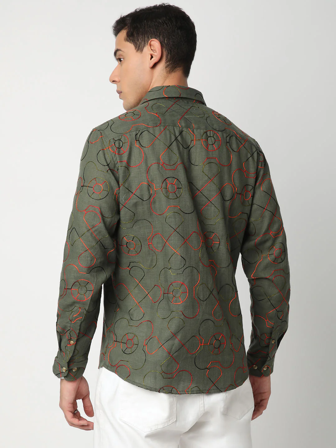 Vibrant Pine Green Embroidered Shirt - Image 6