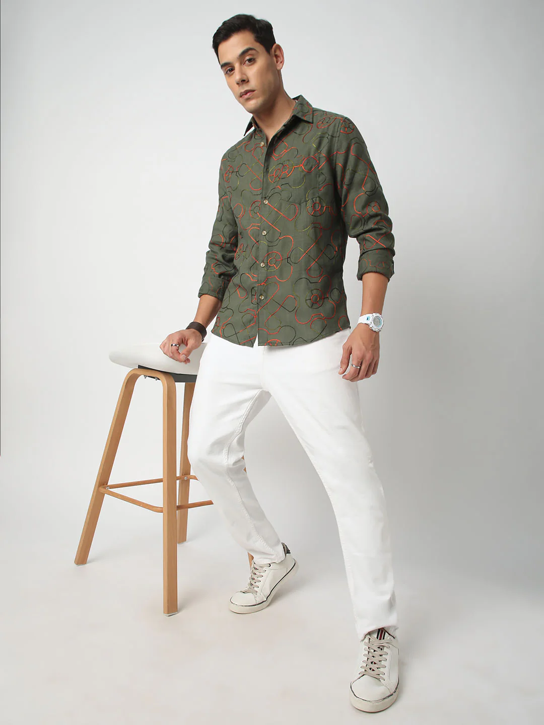 Vibrant Pine Green Embroidered Shirt - Image 7
