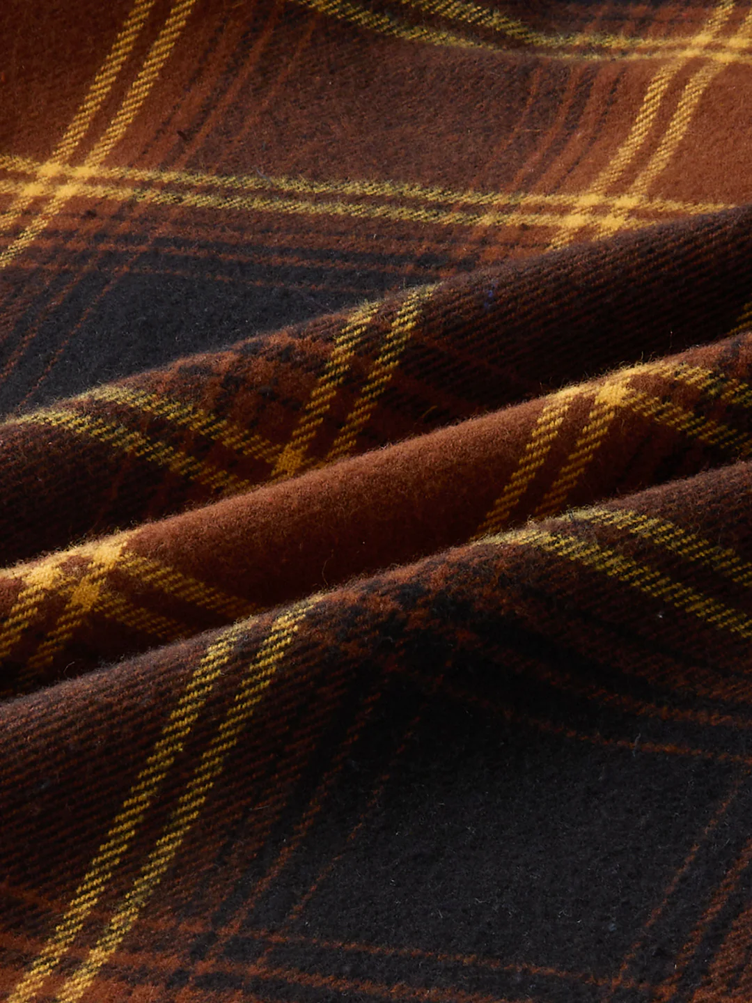 Vintage Coffee Brown & Mustard Checks Flap Pocket Flannel Shirt - Image 9