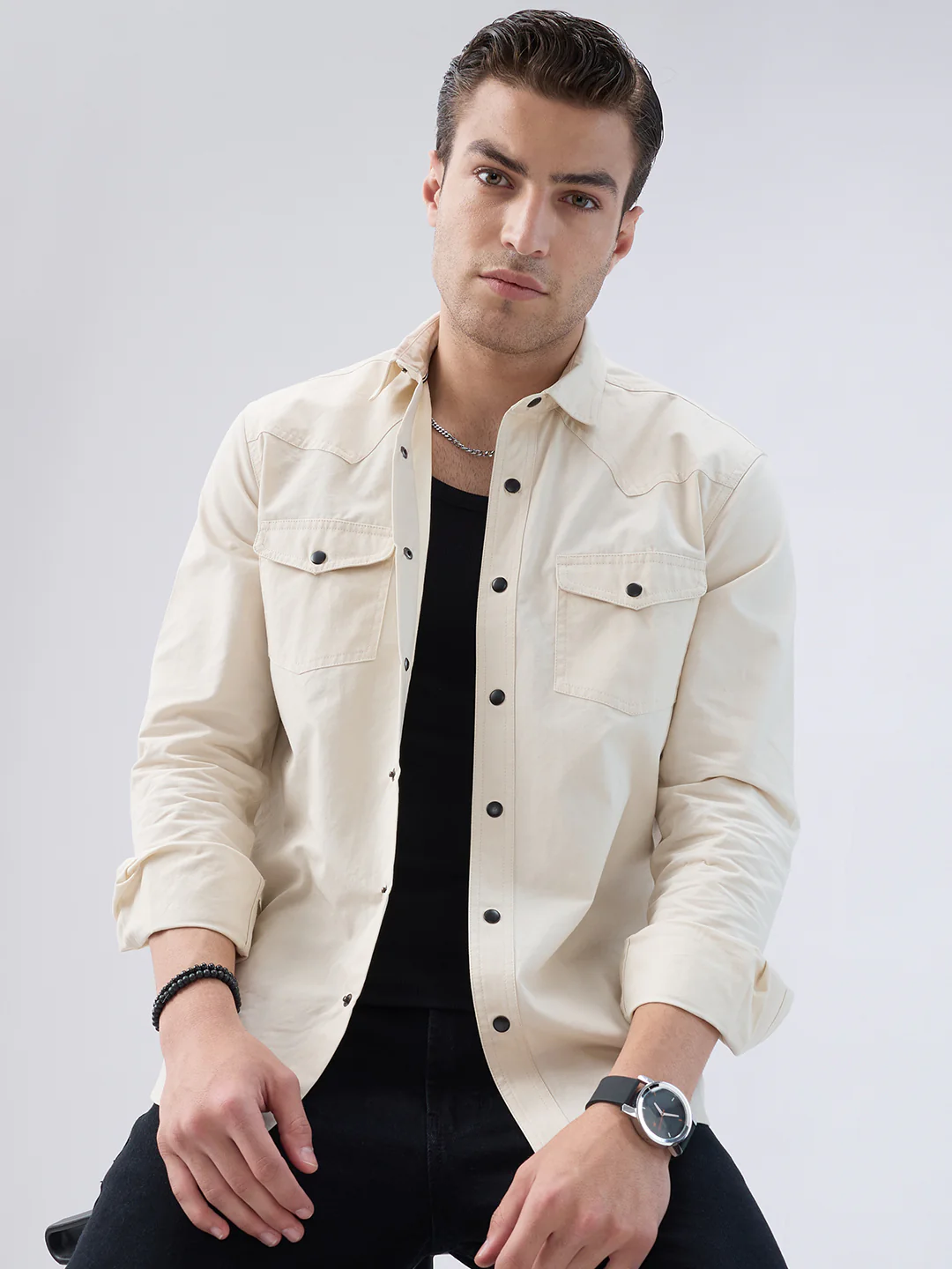 Vintage Cream Voyager Twin Flap Pocket Overshirt - Image 4