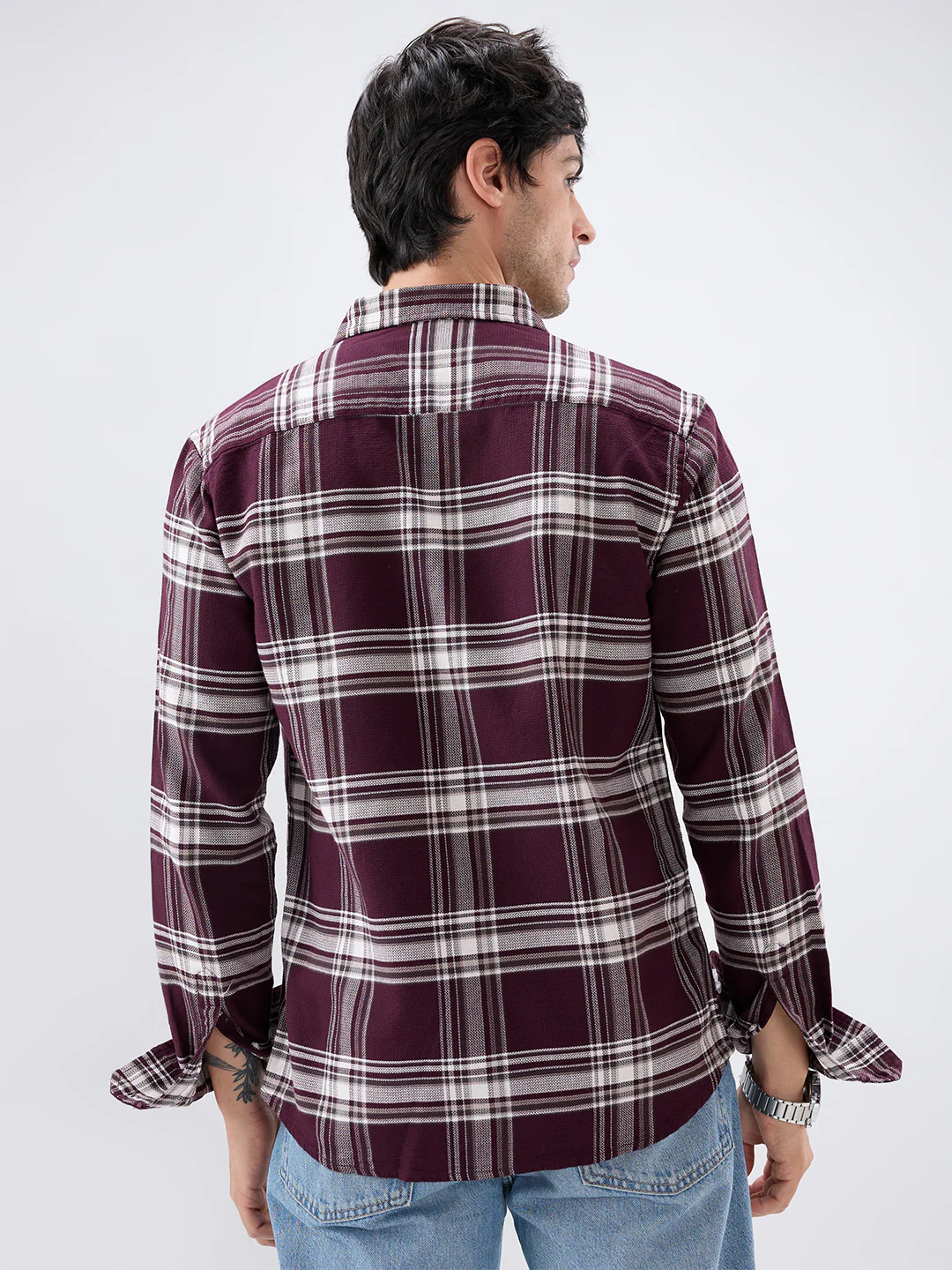 Vintage Deep Wine Plaid Checks Shirt - Image 7