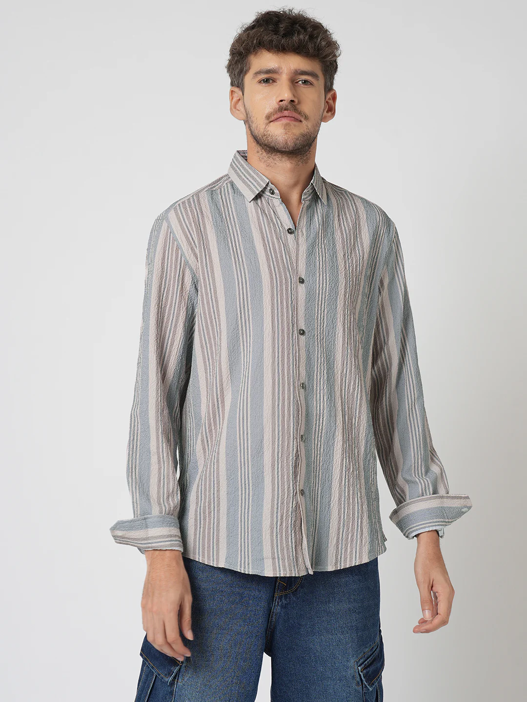 Vintage Herringbone Multistripe Driftwood Crinkled Shirt - Image 5