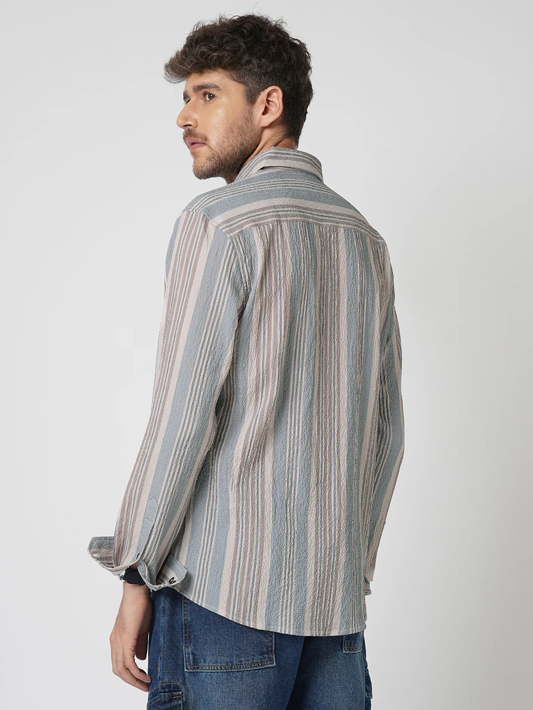 Vintage Herringbone Multistripe Driftwood Crinkled Shirt - Image 7