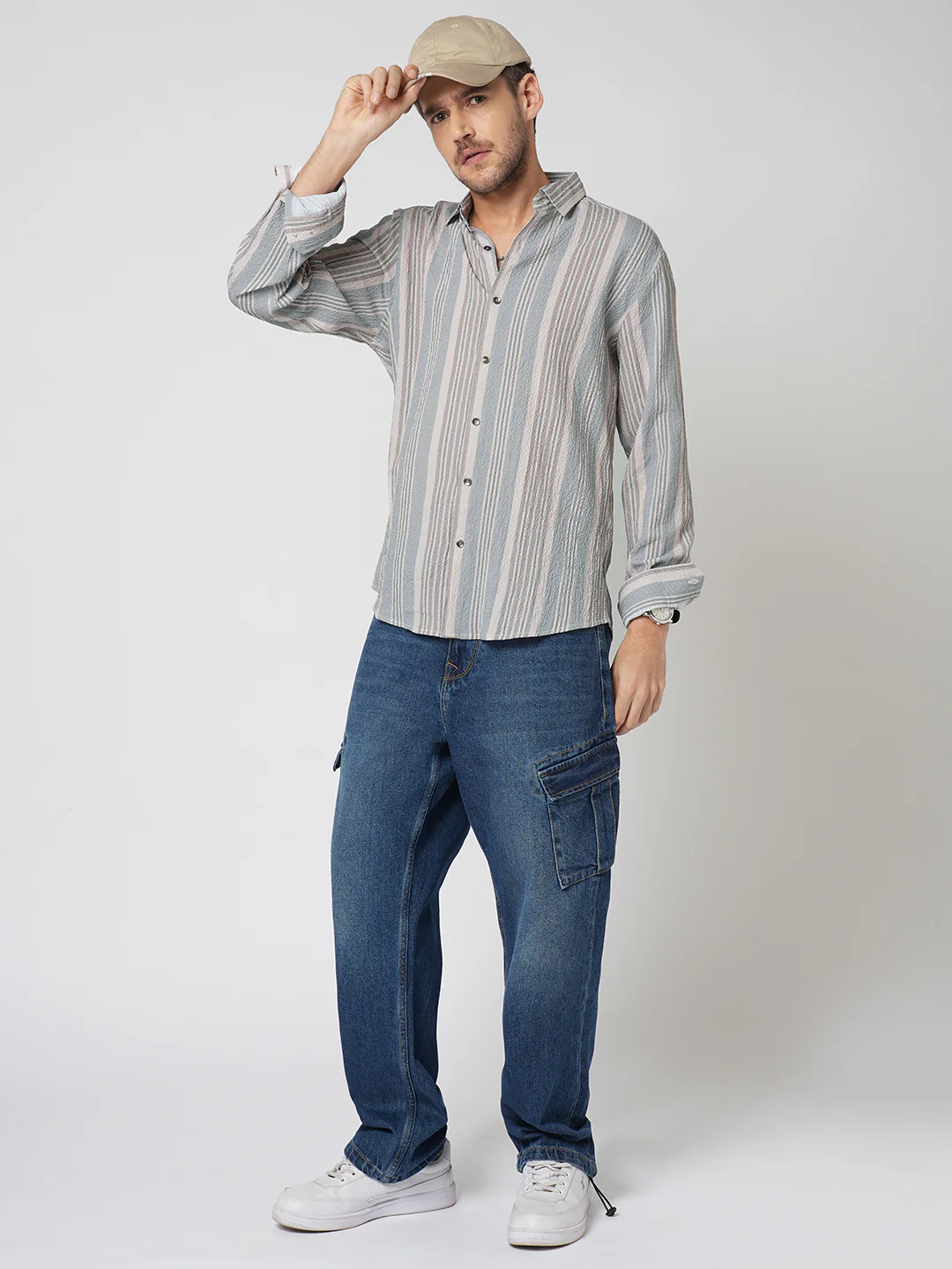 Vintage Herringbone Multistripe Driftwood Crinkled Shirt - Image 8