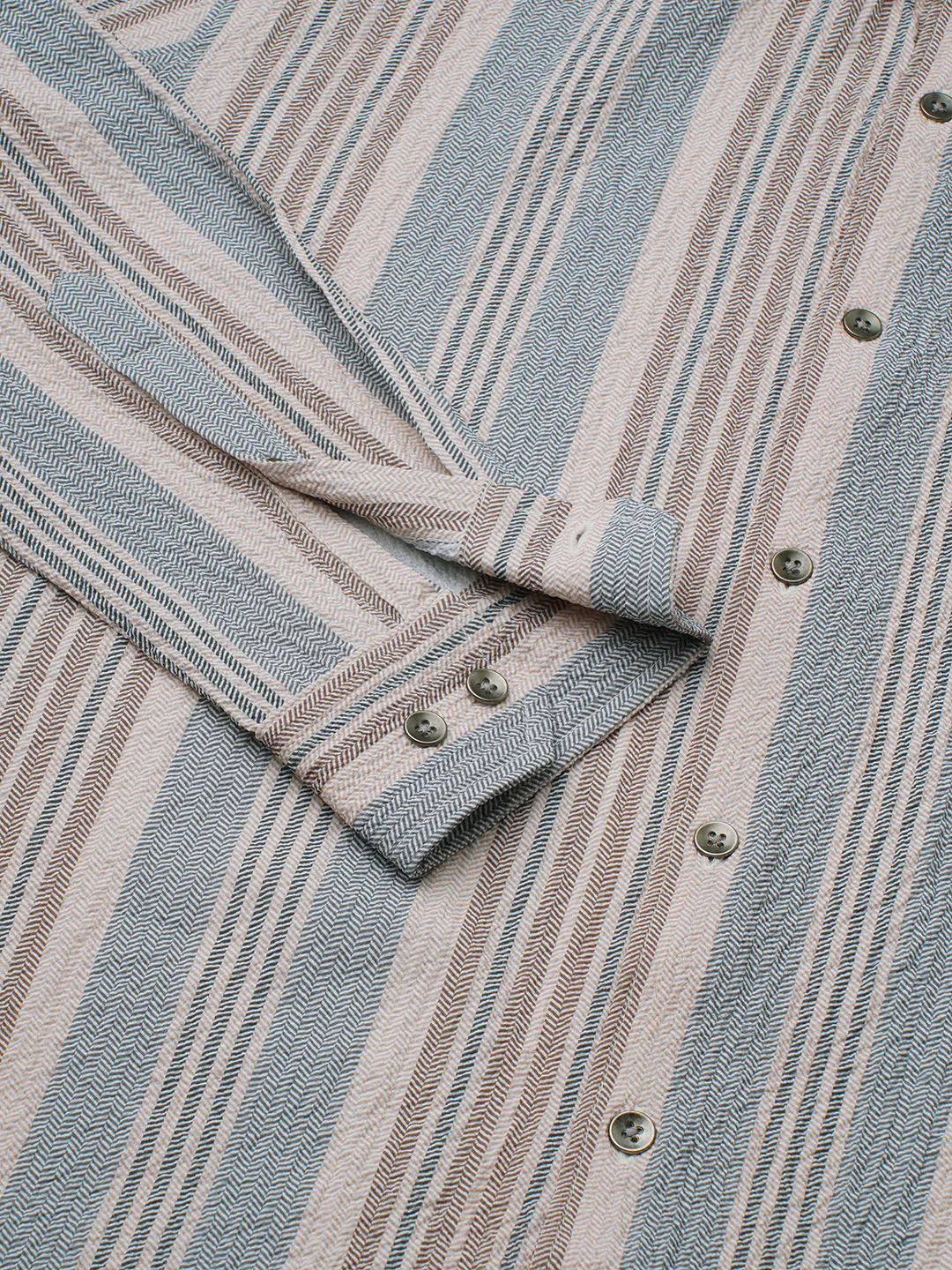 Vintage Herringbone Multistripe Driftwood Crinkled Shirt - Image 9