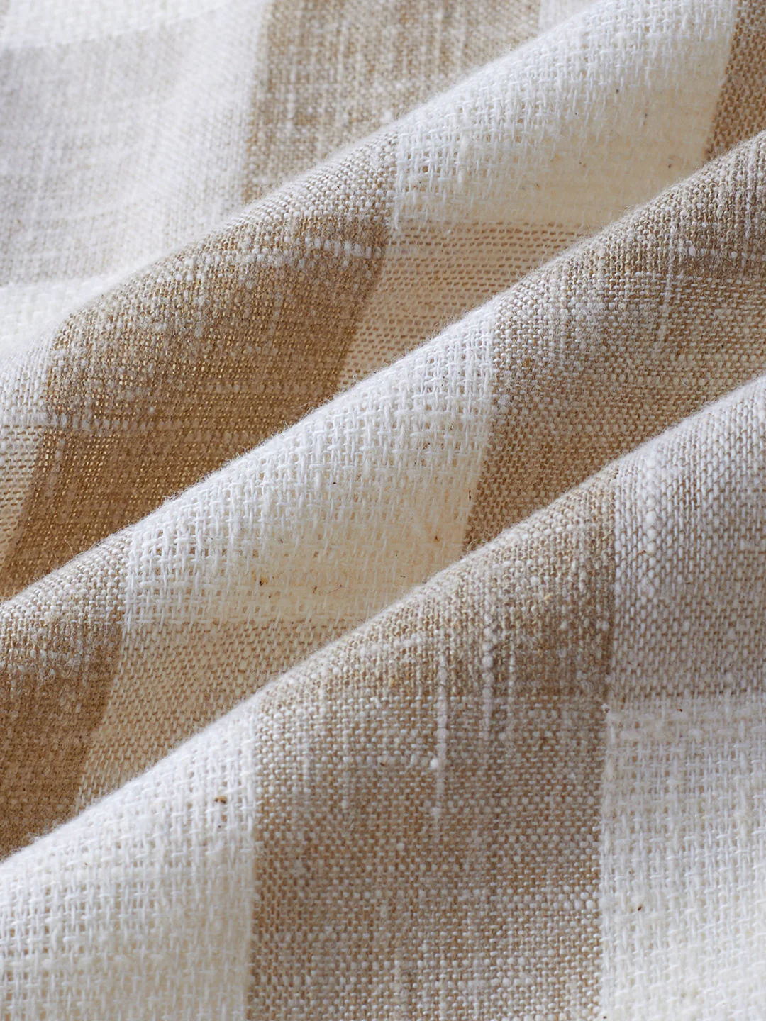 Vintage Khaki Linen Blend Square Checks Jacquard Shirt - Image 9