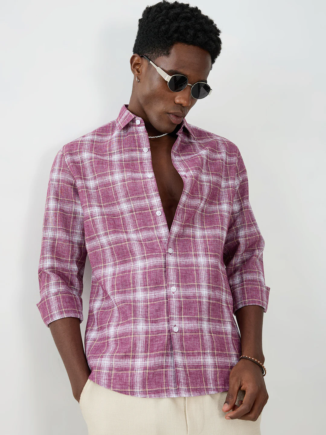 Vintage Maroon Plaid Checks Textured Shirt - Image 4