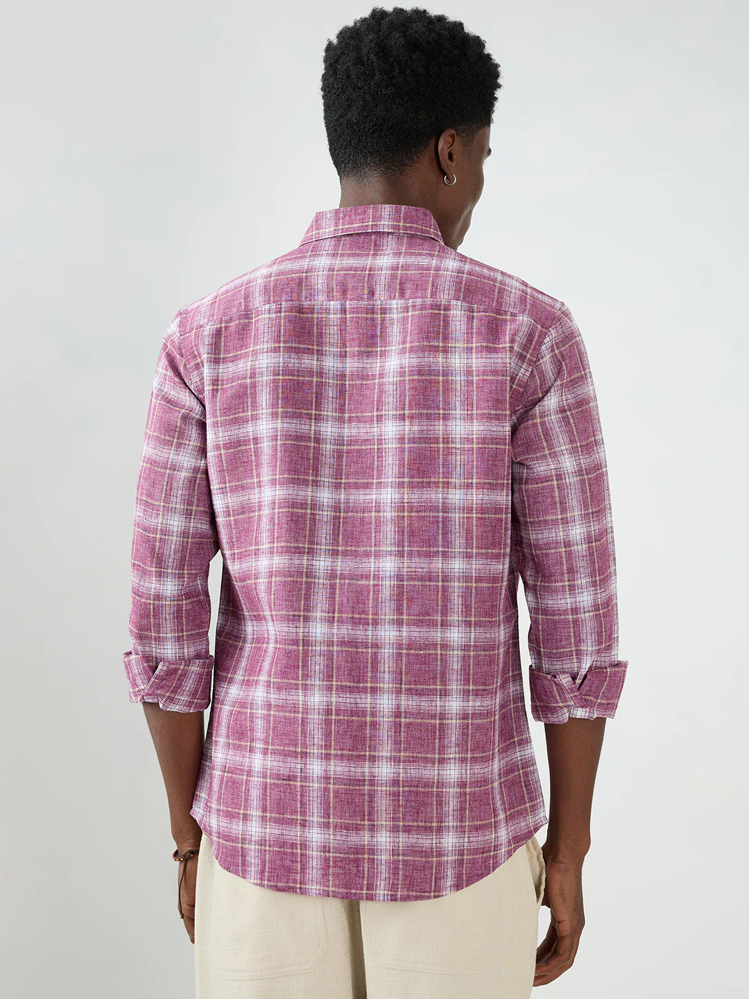 Vintage Maroon Plaid Checks Textured Shirt - Image 7