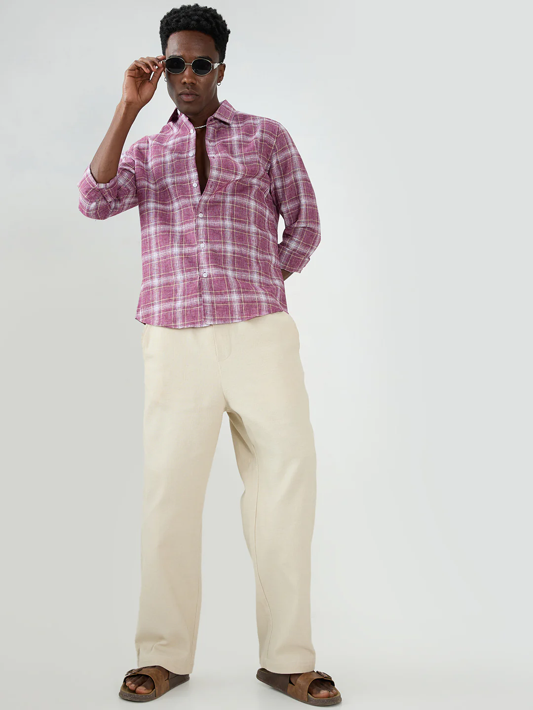 Vintage Maroon Plaid Checks Textured Shirt - Image 8