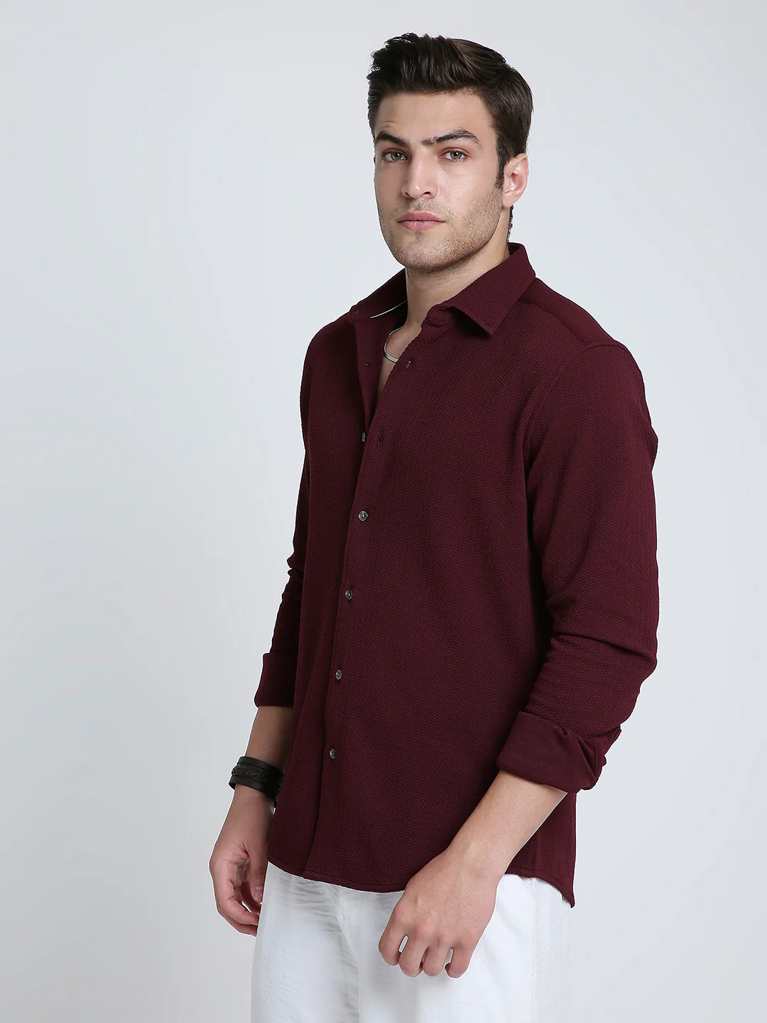Vintage Maroon Textured Elegance Shirt - Image 5