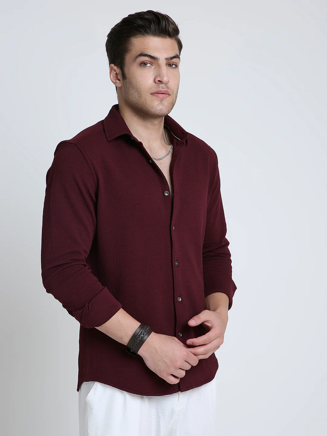 Vintage Maroon Textured Elegance Shirt - Image 6