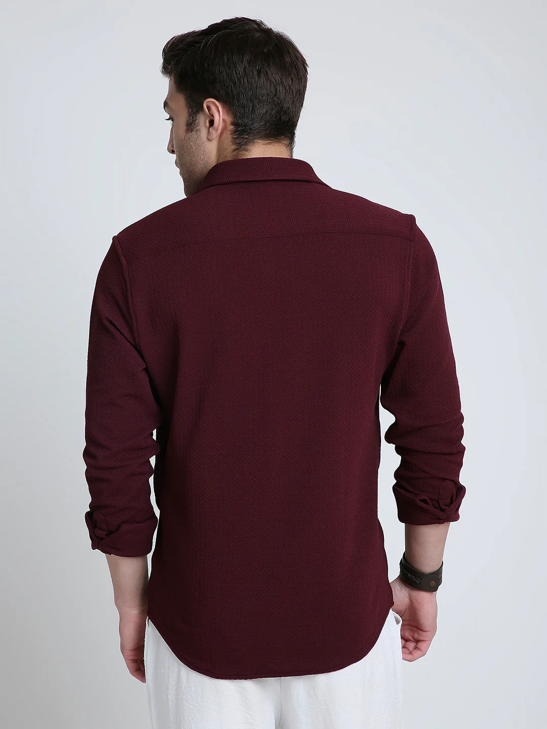 Vintage Maroon Textured Elegance Shirt - Image 7
