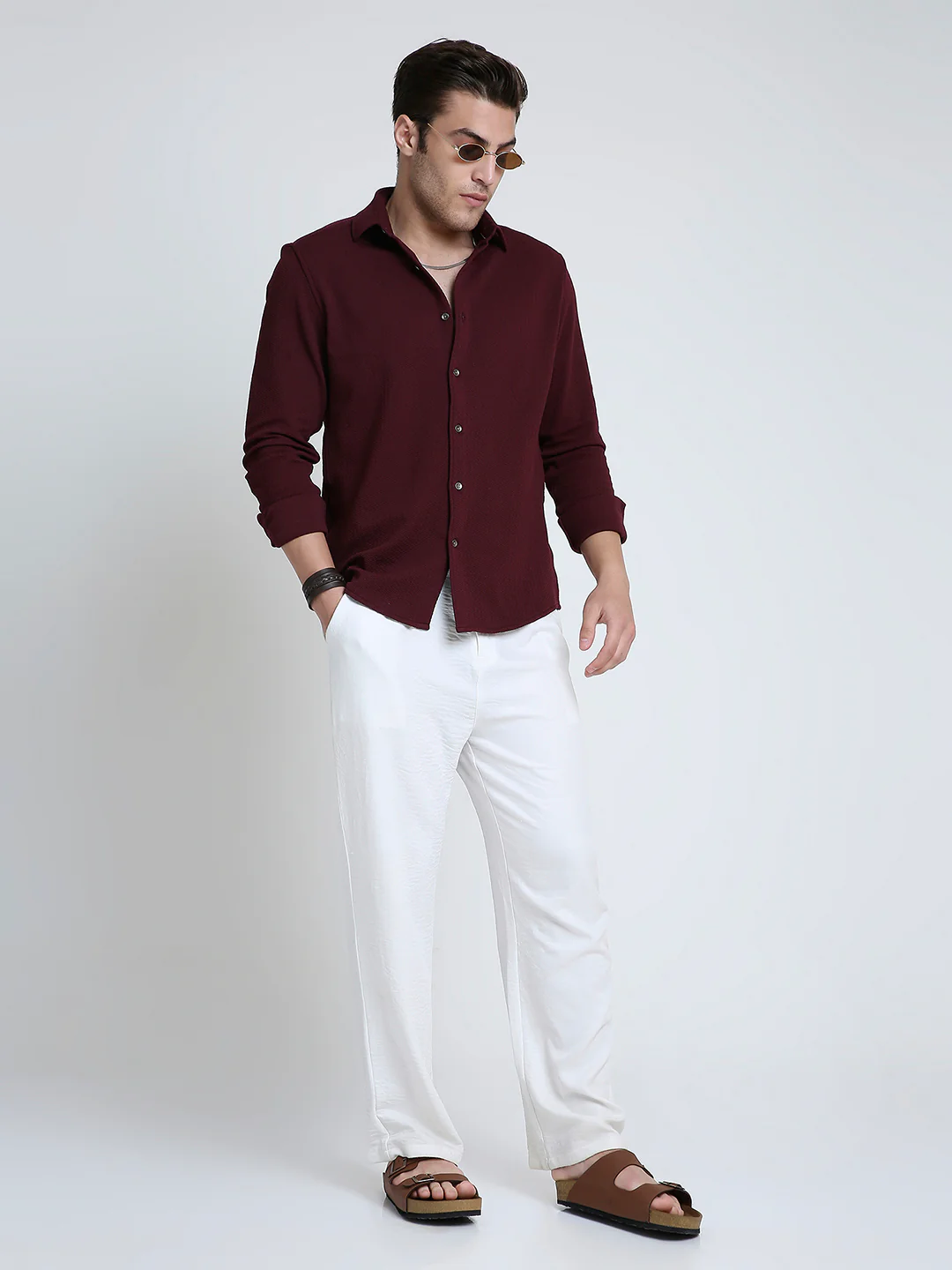Vintage Maroon Textured Elegance Shirt - Image 8