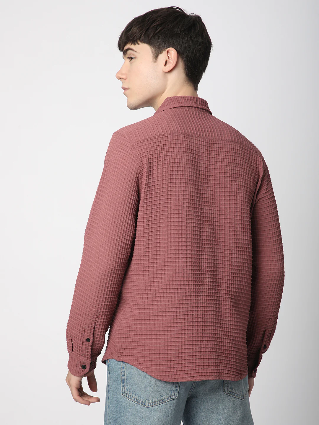 Vintage Maroon Tiny Box Checks Textured Emboss Shirt - Image 6