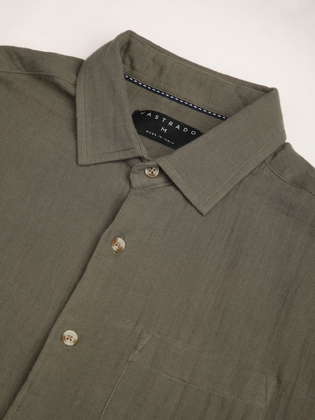 Vintage Olive Double Cloth Crinkled Shirt - Image 3