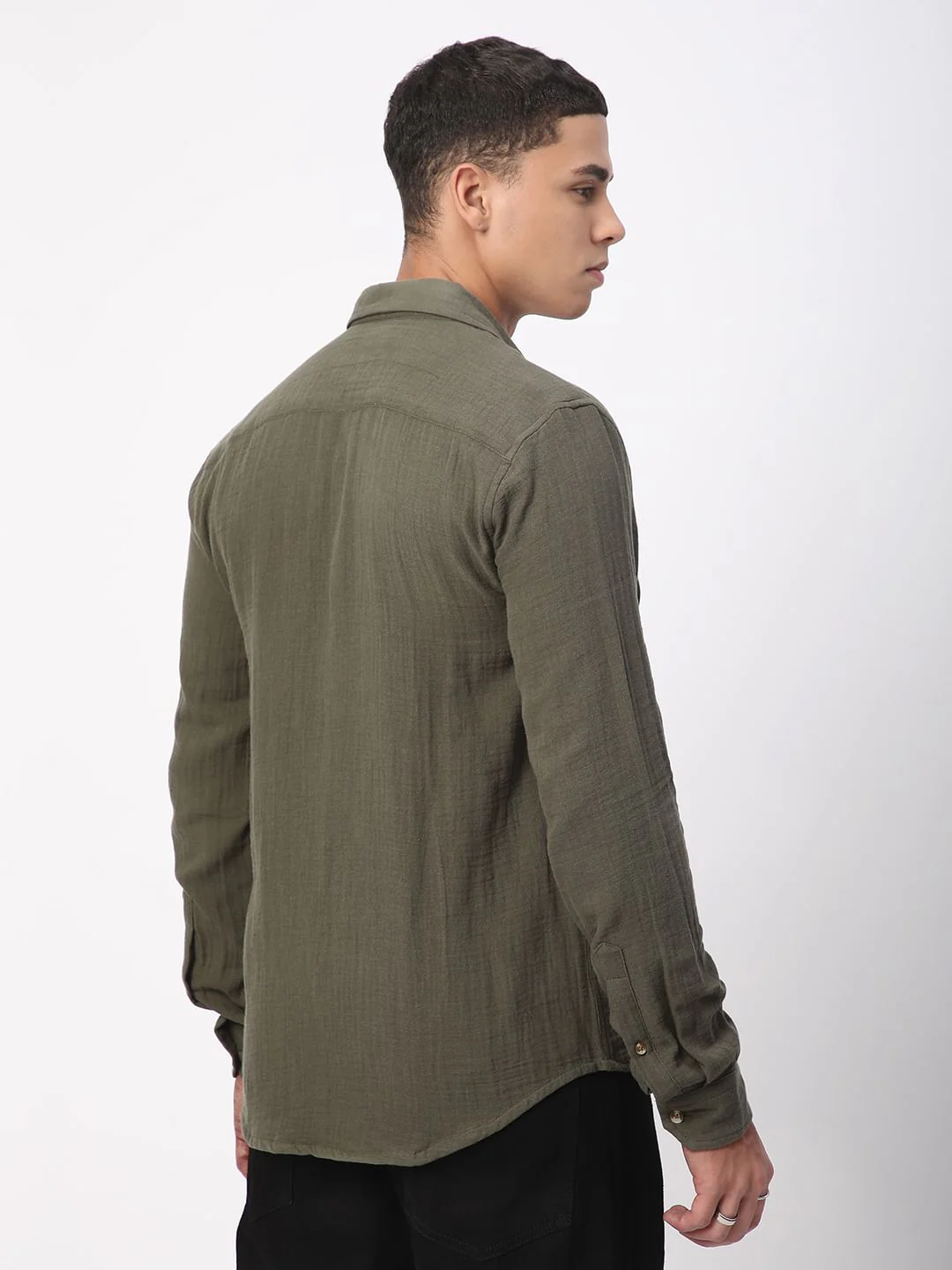 Vintage Olive Double Cloth Crinkled Shirt - Image 7