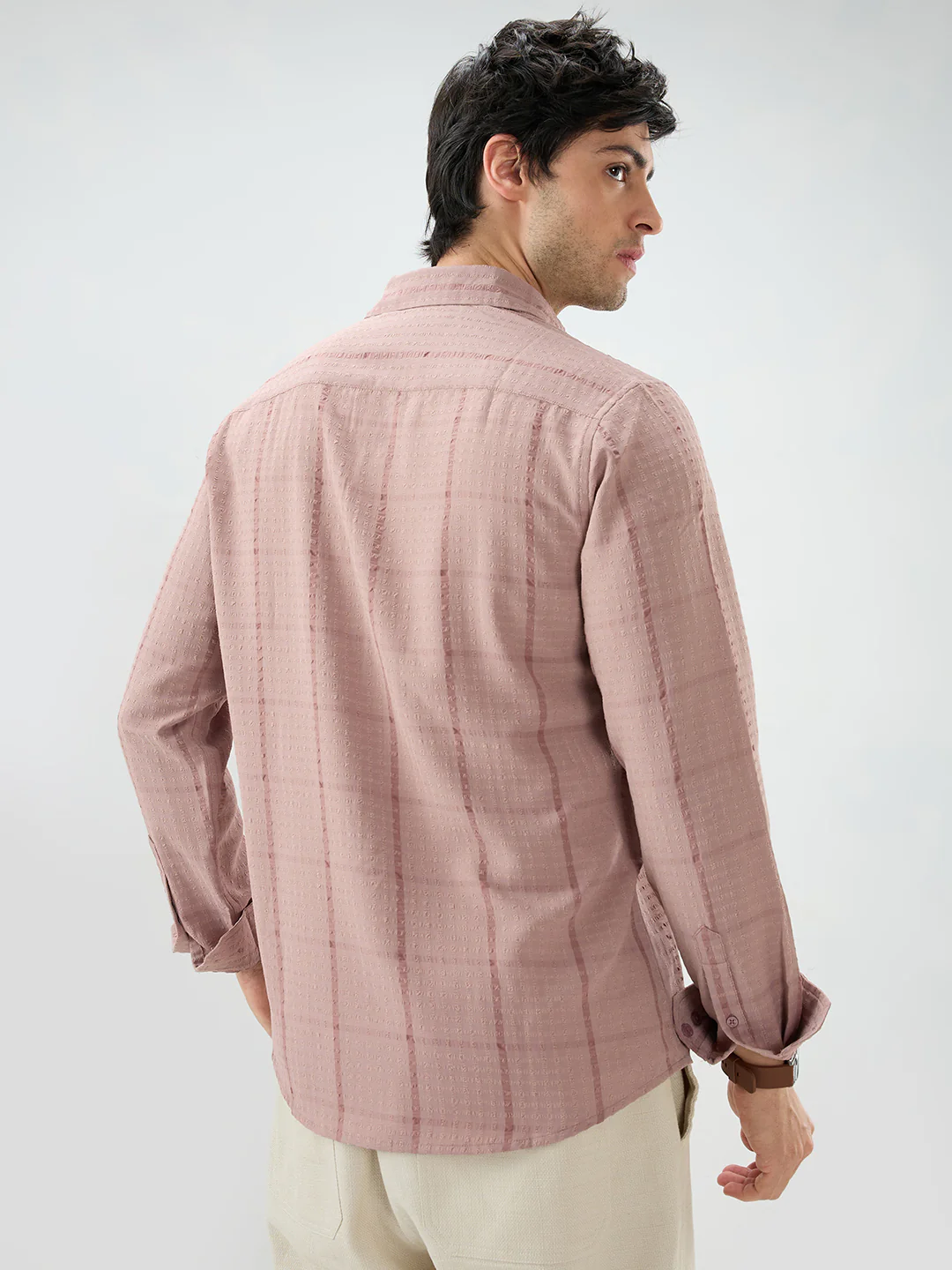 Vintage Peach Micro Checks Textured Shirt - Image 6